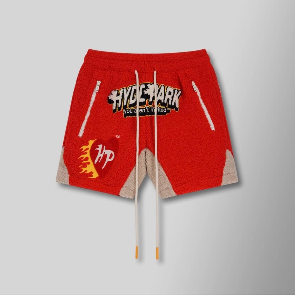 100% Sherpa Hyde Park Athletic Red and Tan Shorts with Drawstring Waist